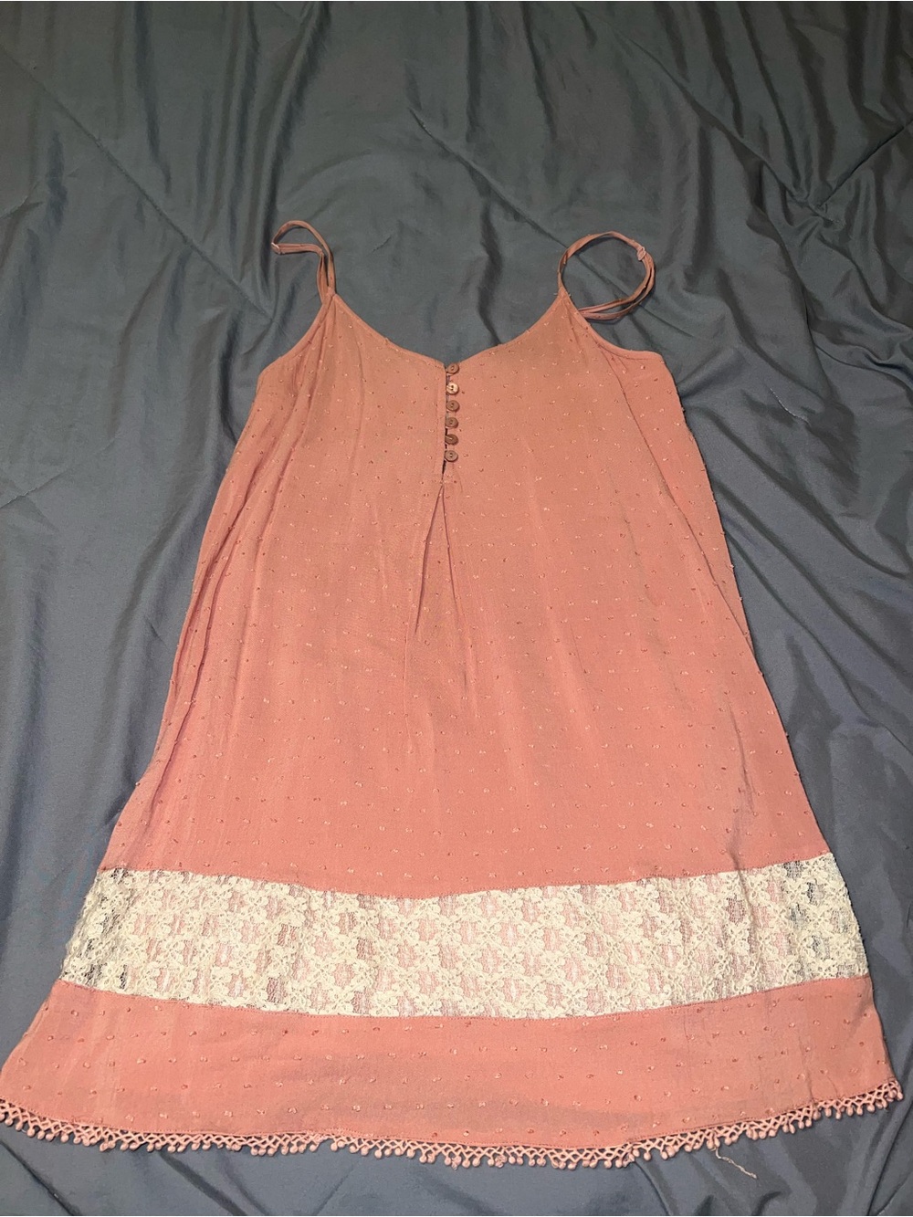 Pins & Needles Dusty Rose Spaghetti-Strap Mini Dress with Lace Hem